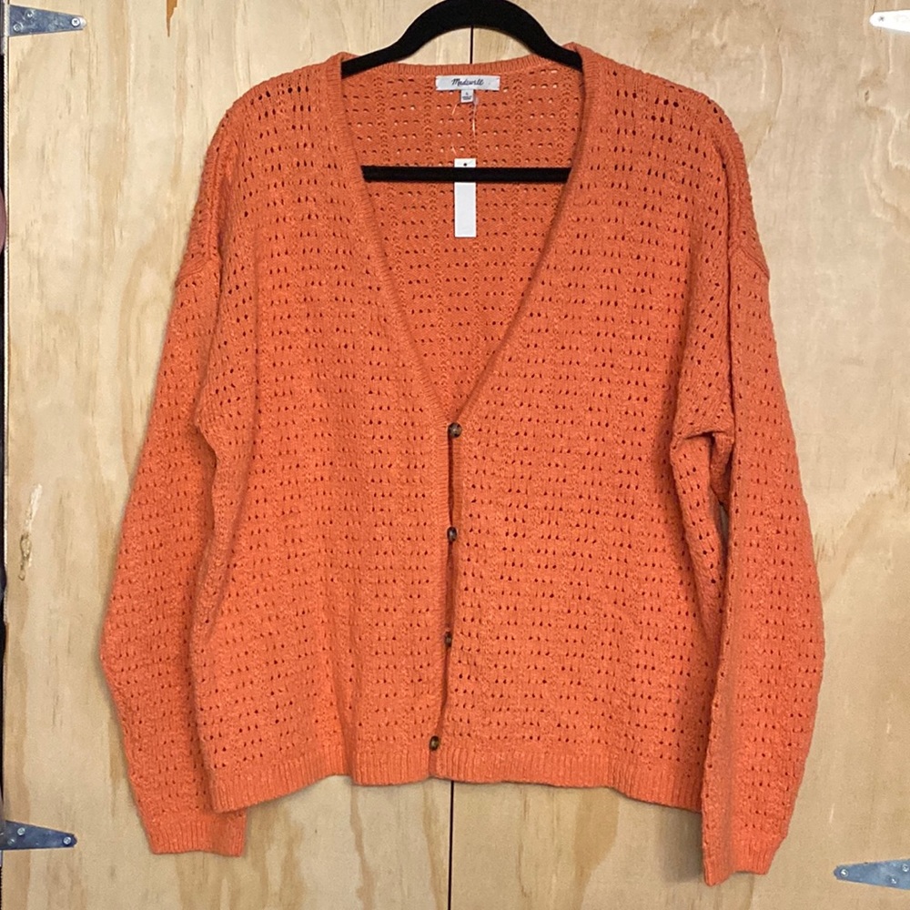 NWT Madewell open stitch cardigan sweater, classic coral, size L